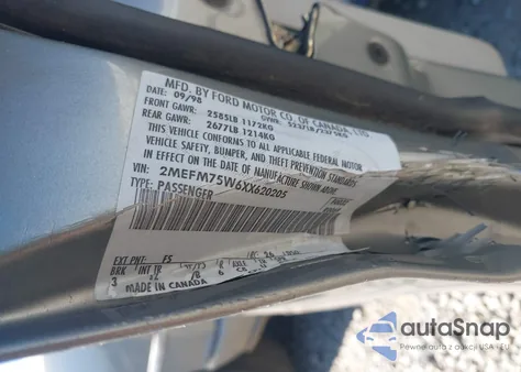 1999 Mercury Grand Marquis Ls z USA, uszkodzony, nr VIN 2MEFM75W6XX620205